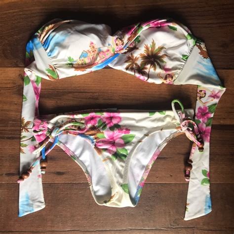 Radio Fiji Swim Hawaiian Strapless Bikini Flowers Palm Trees Hula Poshmark