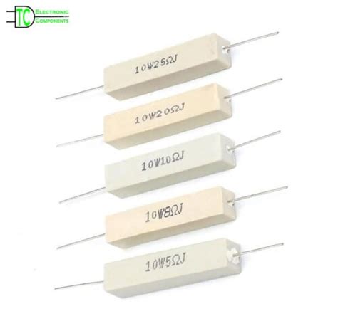 10 Watt Wire Wound Cement Resistors Axial 0 1 Ohms To 10K Ohms 5 J