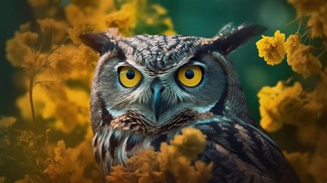 Premium AI Image An Owl With Yellow Eyes Sits In A Field Of Yellow