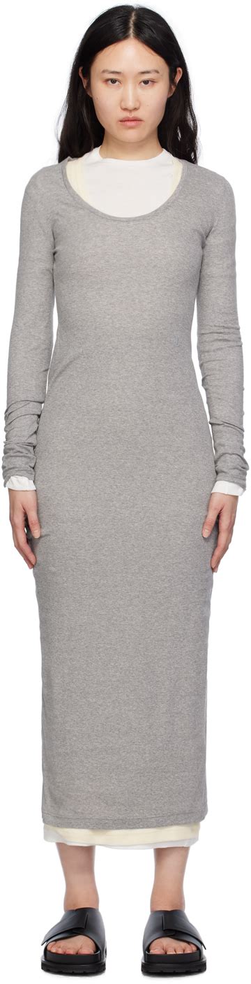 Robe longue étagée grise Jil Sander en solde