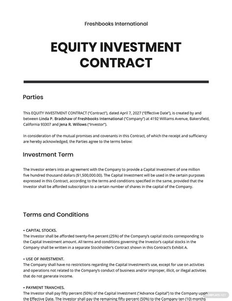 Startup Investment Agreement Template