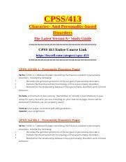 CPSS 413 Wk 1 Personality Disorders Paper Doc CPSS 413 Character