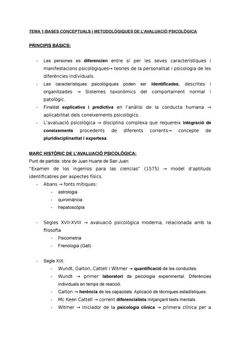 TEMA 1 Bases Conceptuals I Metodològiques DE L Avaluació Psicològica