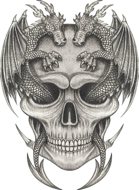 Dragon skull tattoo hand drawing and make graphic vector. 25275286 ...