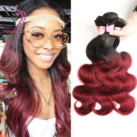 Brazilian Virgin Hair Body Wave Bundles Dark Red Ombre Burgundy