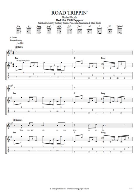 Road Trippin Tab By Red Hot Chili Peppers Guitar Pro Guitar Vocals Mysongbook