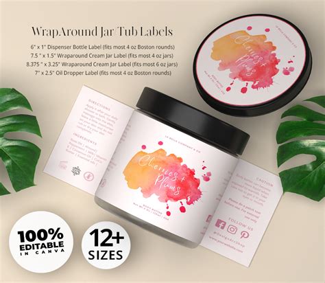 Body Product Label Template Canva Body Butter Jar Label Editable