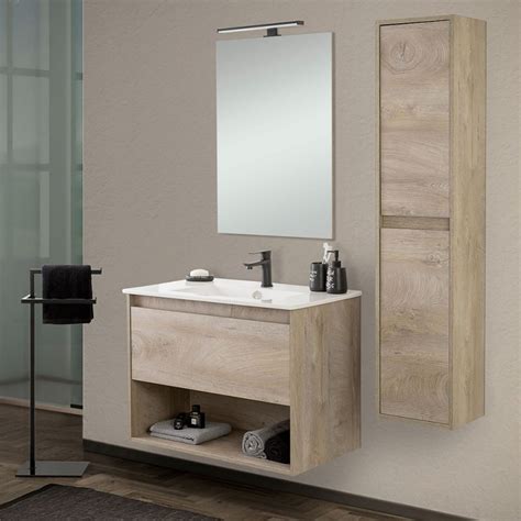 Mobile Bagno Sospeso 80 Cm Rovere Alaska Un Cassetto Con Pensile E