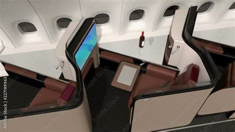 Luxury Business Class Suite Interior Reclining Seat Transfer Into Fully Flat Bed 3d Rendering