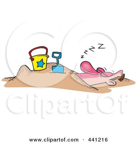 Cartoon Snoozing Man Buried In The Sand On A Beach Posters Art Prints