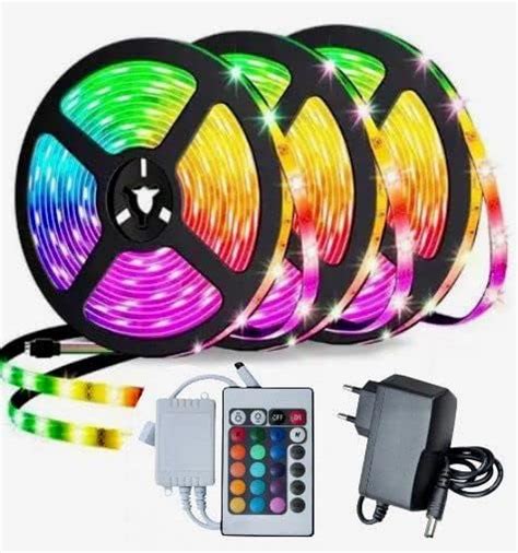 Fita Led Rgb Ip Colorida Mt Cores Controle Fonte V