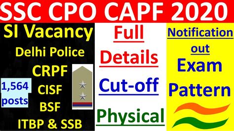 SSC CPO CAPF Recruitment 2020 Sub Inspector Vacancy In Delhi Police