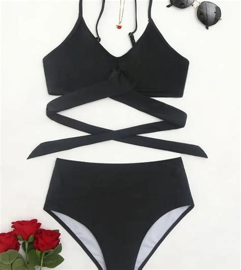 Sexy Bikini Set Crossed Strap Pure Color Two Piece Swimsuit New Hot