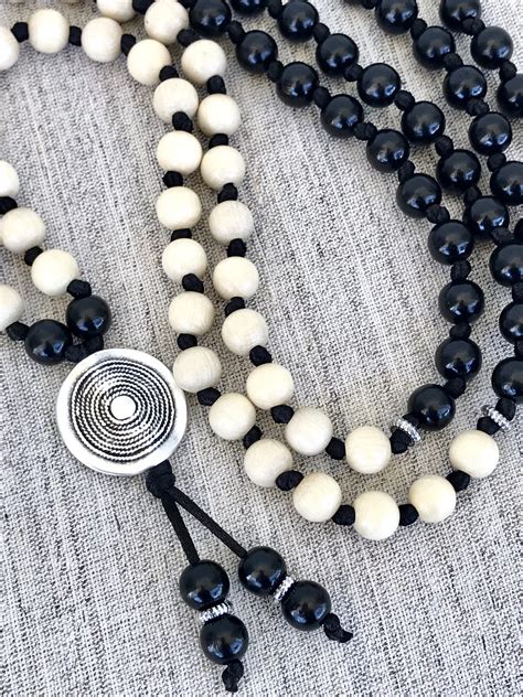 Mala Necklace Black White Mala Necklace Wood Mala Necklace Etsy