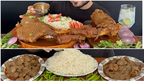 ASMR EATING SPICY TASTY MUTTON CURRY MUTTON LEGS CURRY CHICKEN LIVER