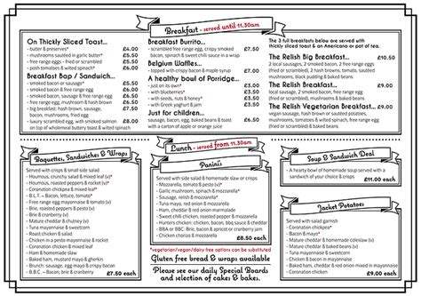 Relish Cafe Cafe Menu