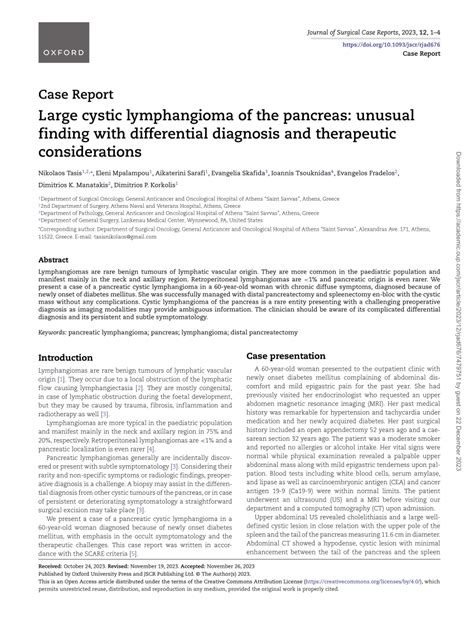 Pdf Large Cystic Lymphangioma Of The Pancreas Unusual Finding With