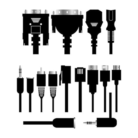 Cabos de ícones de hardware de monitor diferentes tipos de cabos de