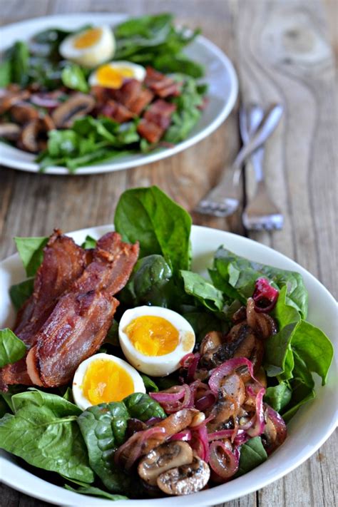 Warm Spinach Salad With Bacon Mushroom Vinaigrette Mountain Mama Cooks