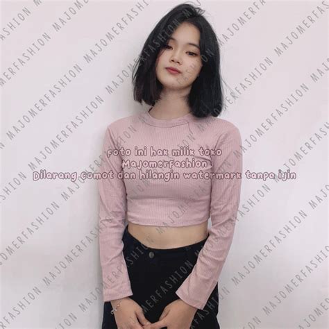 Jual Majomer Ciel Basic Knit Rib Crop Top Lengan Panjang Shopee