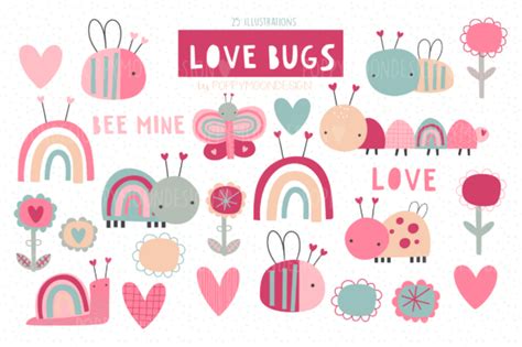 Love Bugs Clipart Set Gráfico Por Poppymoondesign · Creative Fabrica