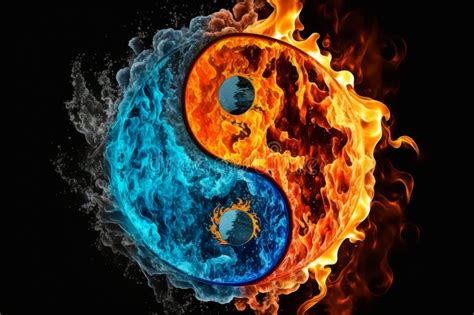 The Yin And Yang Symbol In Flames On Black Background Generative Ai