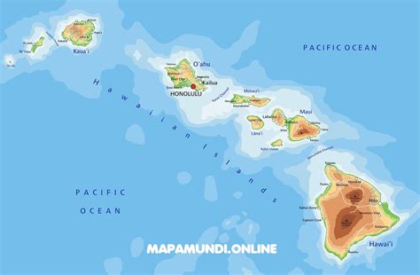 Mapa de Hawaii Político y Físico Imágenes HD 2023