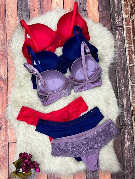 Kit 3 Conjuntos de Lingerie Sutiã Rendado e Calcinha Fio Duplo