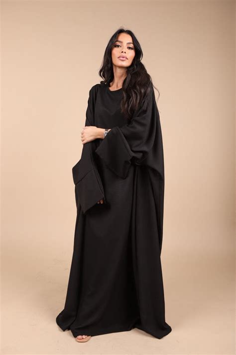 Abaya Set Ilham Noir Effet Lin