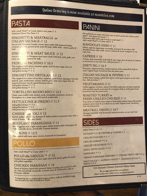 Menu At Mandola S Italian Kitchen Pub Bar Cedar Park