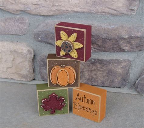 4 BLOCK Autumn Blessings FALL SET For Desk Shelf Mantle Etsy