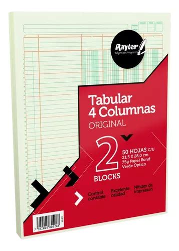 2 Blocks Tabular 4 Columnas Rayter 50 H C U Verde Contable MercadoLibre