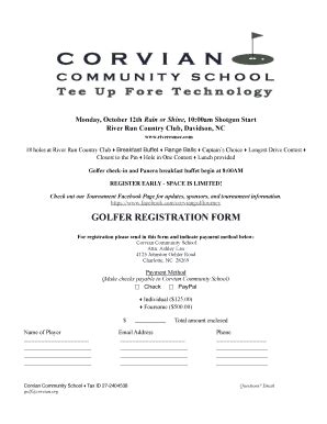 Fillable Online Golfer Registration Form Corvian Fax Email Print