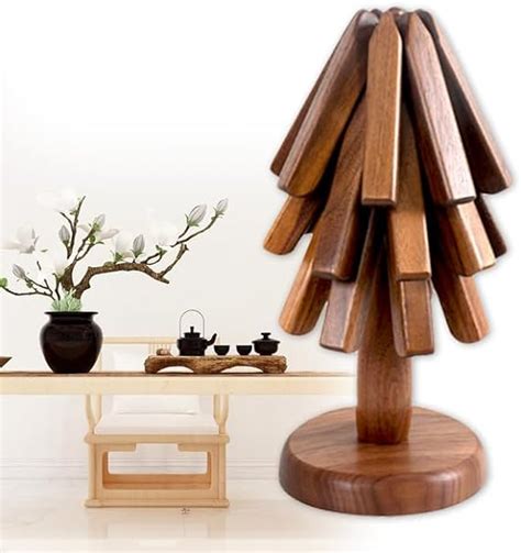 Amazon Wooden Trivets For Hot Dishes Folding Tree Shape Black Walnut Wood Table Mat Non