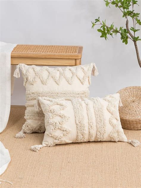 Pieza Funda De Coj N Sin Relleno Tufted Con Dise O De Fleco Shein