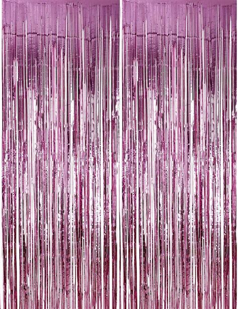 2 Pack Light Pink Metallic Tinsel Foil Fringe Curtains Party Etsy