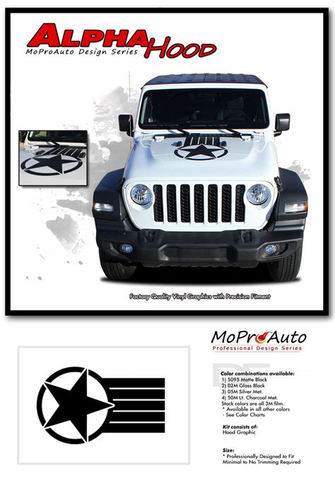 Alpha Star Hood Jeep Gladiator Hood Graphics With Star Vinyl Graphics Stripe Kit For 2020 2024