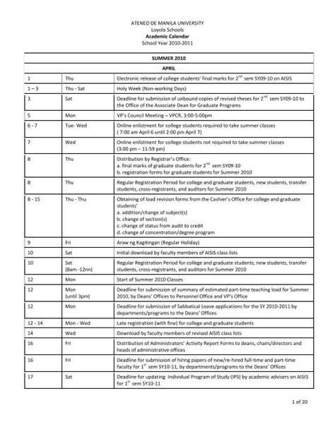 Ateneo De Manila University Academic 2022-2023 Calendar - January ...