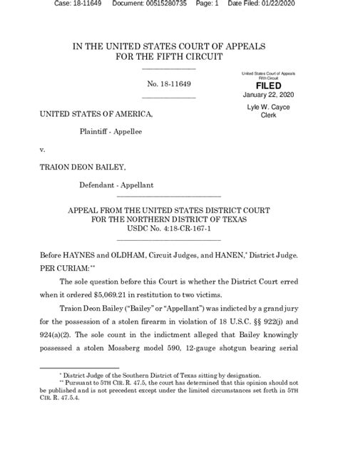 Fillable Online 18 11649 0 Pdf Fifth Circuit Court Of Appeals Fax