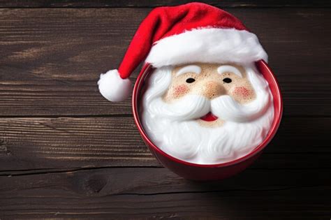 Premium Ai Image Over A Wooden Background A Red Hot Chocolate Cup With A Melted Marshmallow