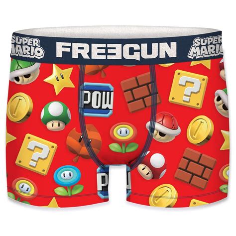 FREEGUN Caleçon Boxer Homme Microfibre Super Mario Rouge Jaune Vert