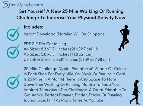 25 Mile Challenge Printable, Running Or Walking Challenge Tracker, Fitness Prints, Digital Download