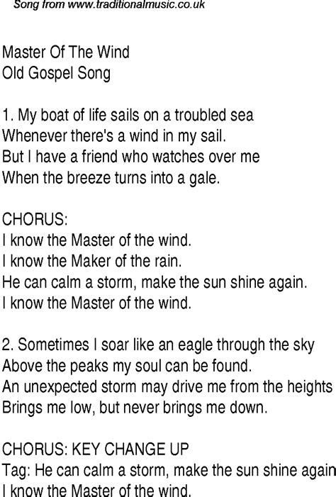 Master Of The Wind Christian Gospel Song Lyrics And Chords