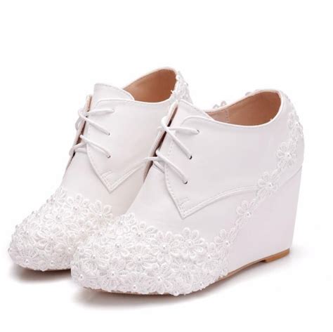 White Wedges Boots Wedding Wedges Shoes High Heels Round Toe Ankle