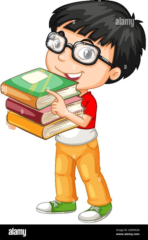 Cute young boy cartoon character holding books Stock Vector Image & Art ...