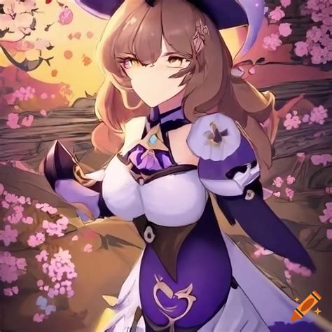 Anime Artwork Of Lisa From Genshin Impact With Sakura Blossoms On Craiyon