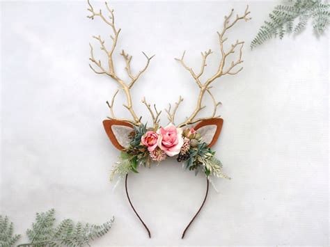 Deer Antler Headband With Golden Horns Woodland Birthday Party Faun