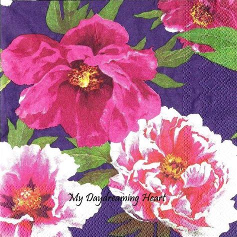 Decoupage Paper Napkins Flowers Peonies Pink Purple Napkins Peony