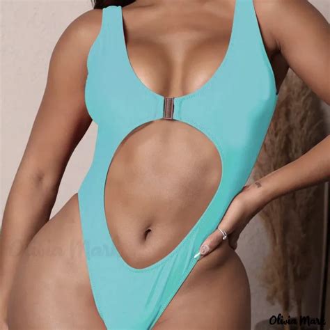 Olivia Mark One Piece Swimsuit Spandex Solid Color Hollow Out Bodycon