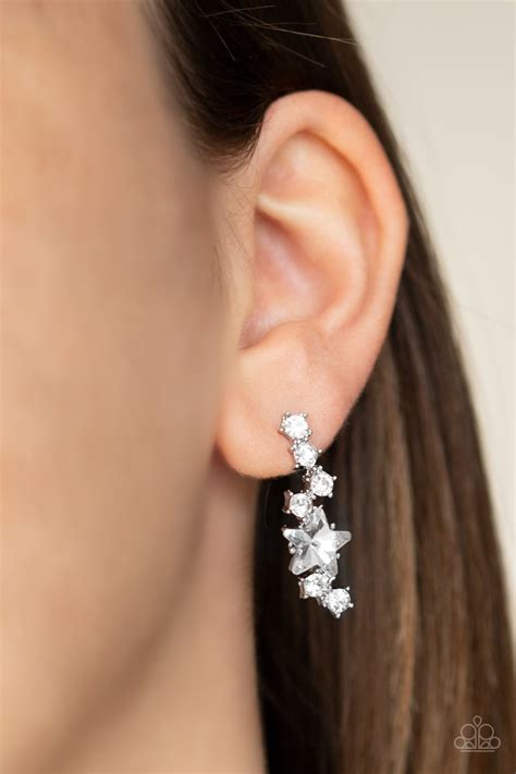 Paparazzi Earring Cosmic Combustion White Paparazzi Jewelry